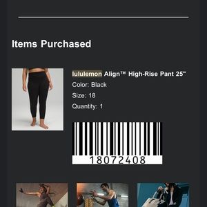 Lulu Lemon Align High Rise 25” Size 18